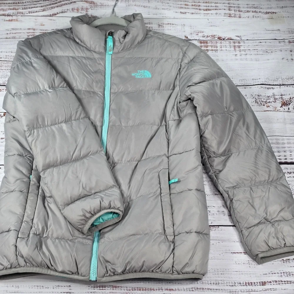 The North Face Silver Gray Down Jacket Girls XL 18 Excellent Aconcagua Puffer